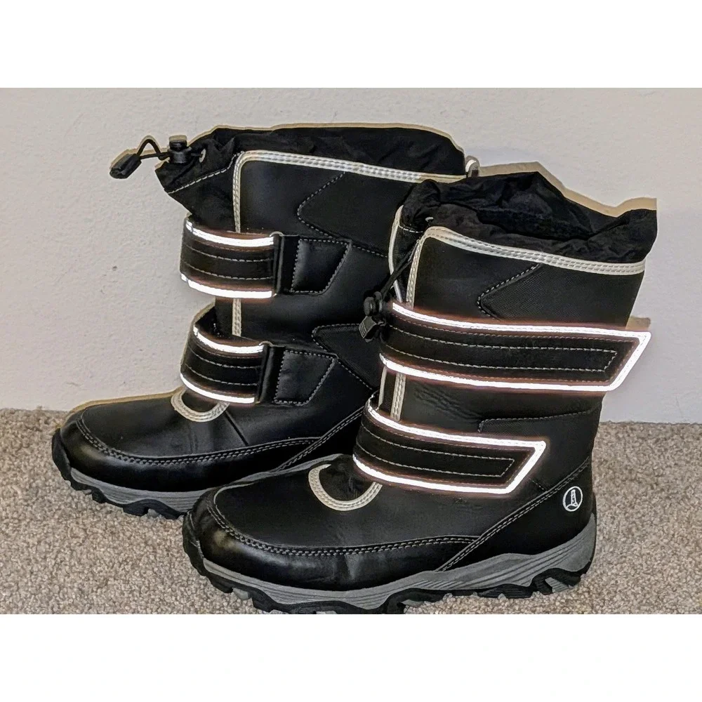 Lands End Snow Flurry Black Reflective Winter Snow Boots Youth 4‎